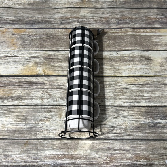 Robert Stanley 4 Stackable Checkered Style Mugs w/Storage Rack - Picture 2 of 3